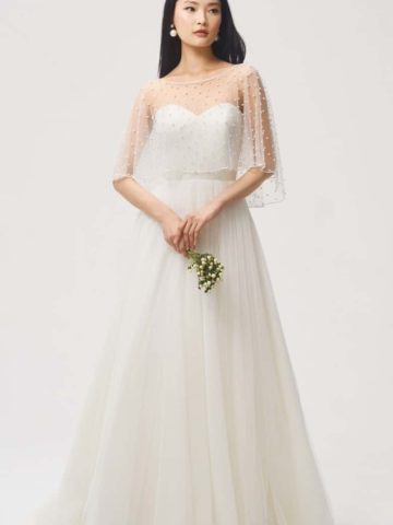 pearl embellished wedding cape by jenny yoo