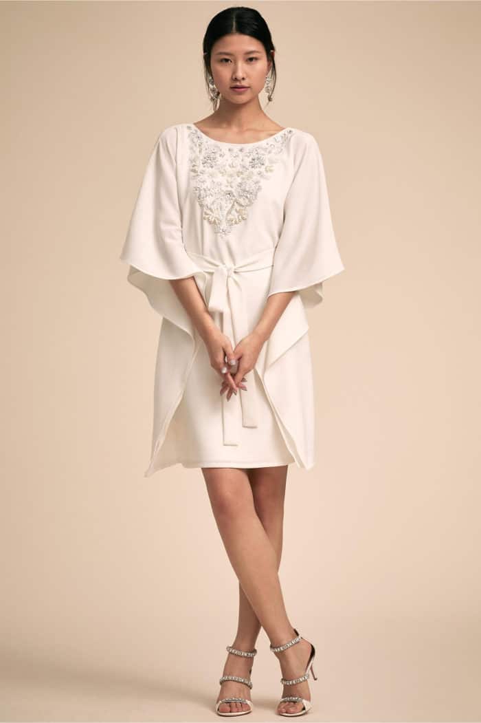 embellished kimono short rehearsal dinner dress to bride to be