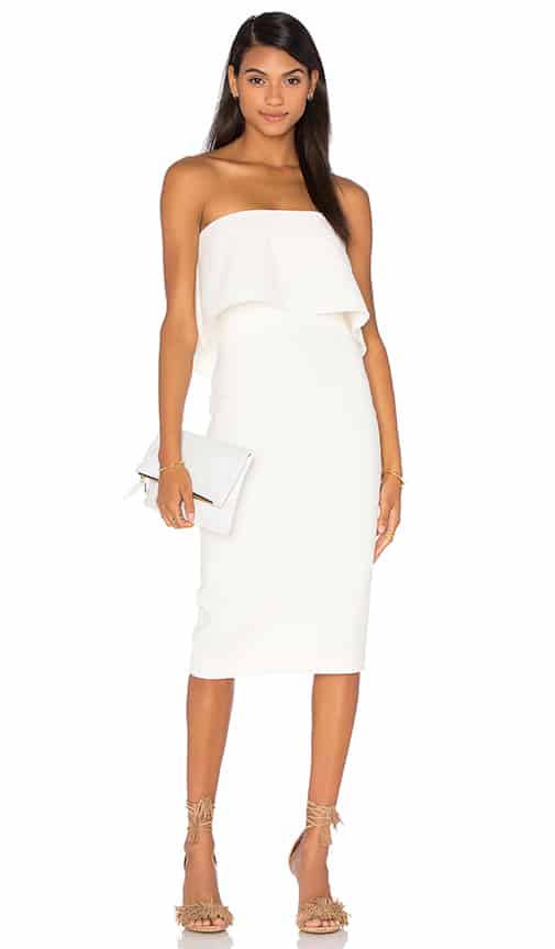 white strapless driggs dress