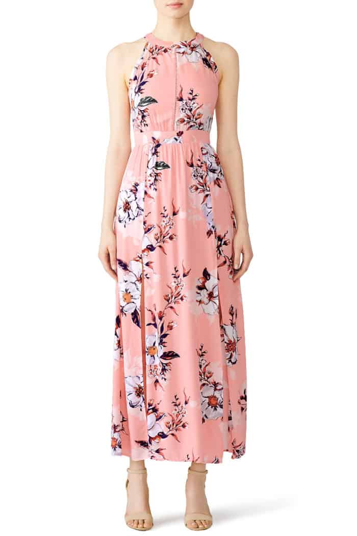 Pink floral print maxi dress to rent