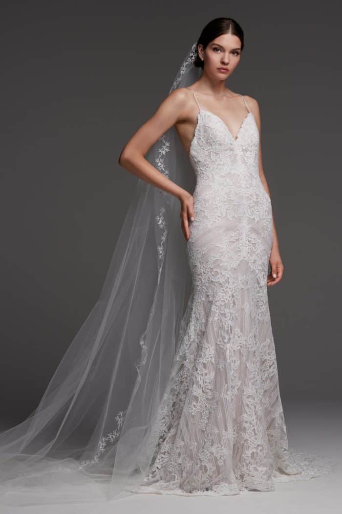 Anjou watters spaghetti strap lace wedding gown