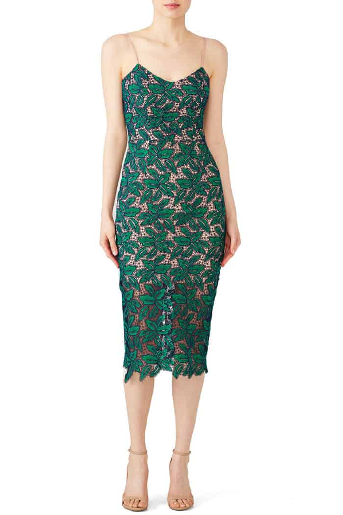 Green lace cocktail dress for wedding guest