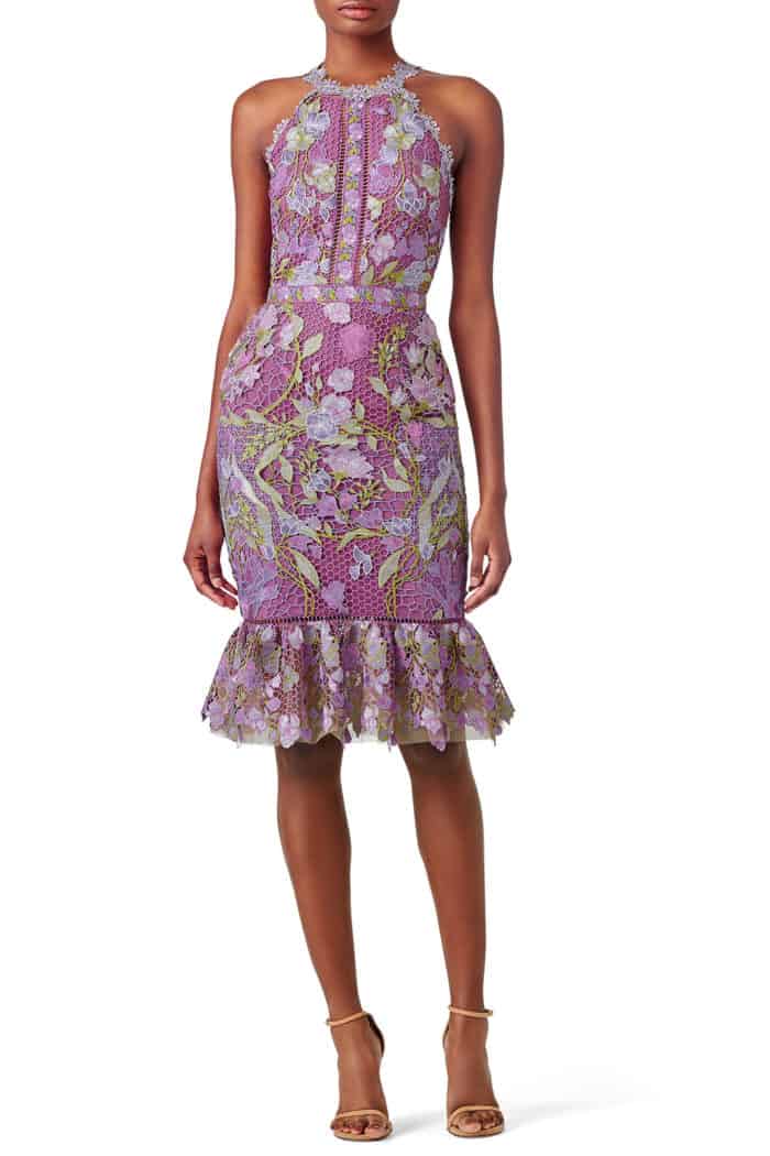 purple floral lace cocktail dress