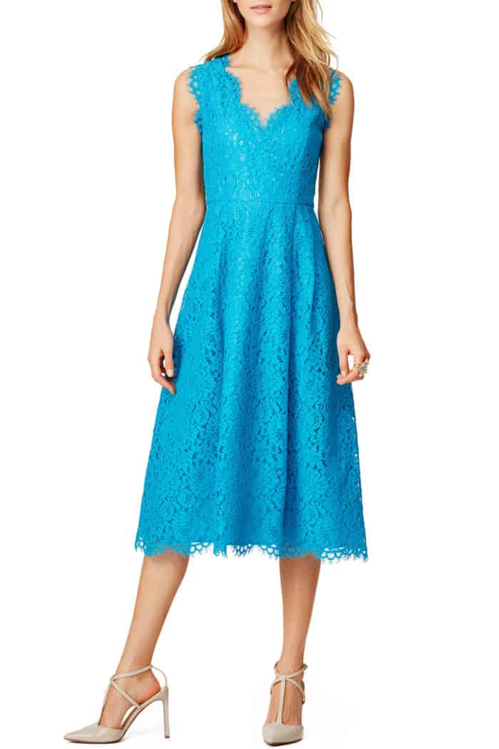 turquoise blue lace midi dress