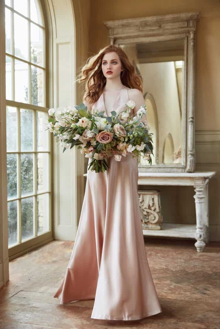 Blush satin crepe bridesmaid dress Jenny Yoo