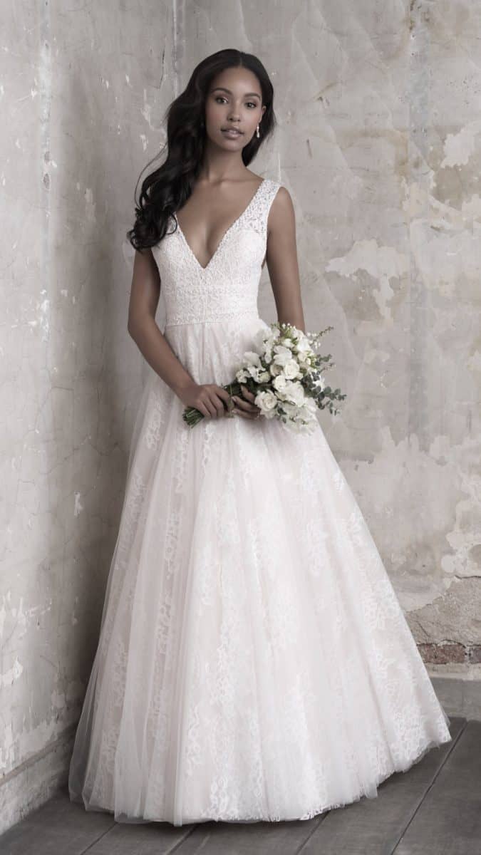 Deep v neck a line wedding dress Madison James