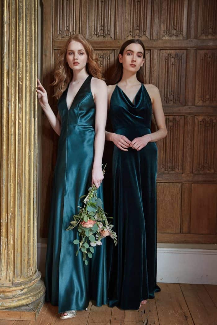 Emerald green satin bridesmaid dresses