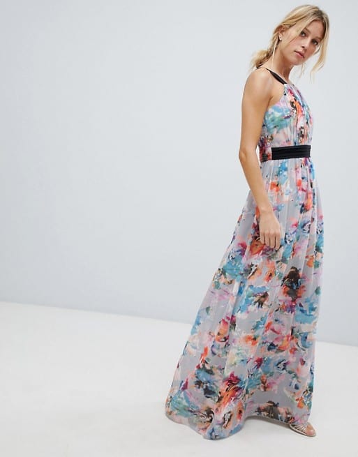 Floral maxi dress to wear to an August wedding