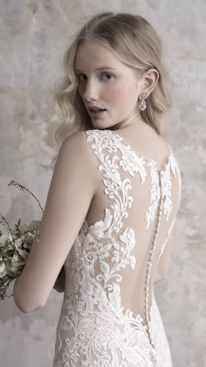 Lace illusion back wedding dress by Madison James Fall 2018 