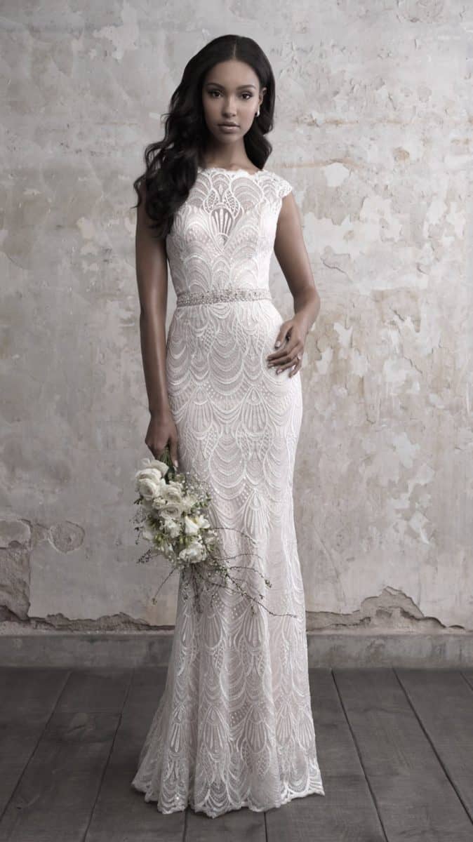 Madison James Cap sleeve lace sheath wedding dress 2018