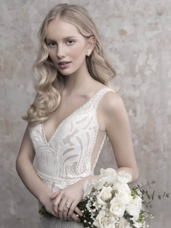 Modern lace wedding dress with sheer sides