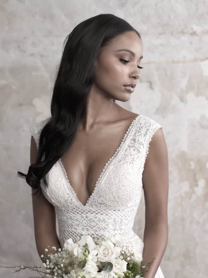 Madison James deep v neck lace wedding dress Fall 2018