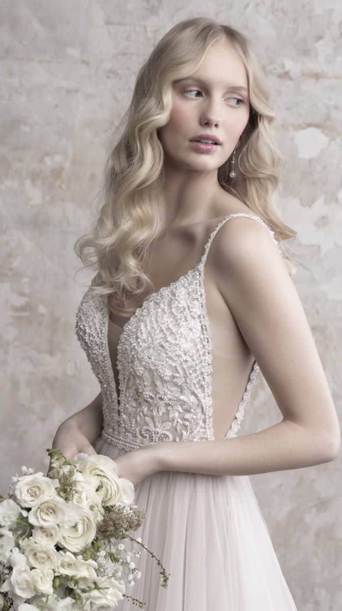 ulle wedding dress with spaghetti straps and side details