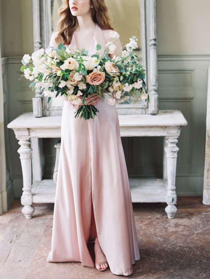 Satin blush bridesmaid dress