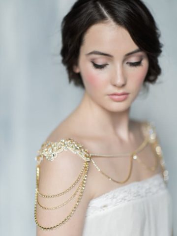 gold shoulder necklace for wedding dress by Blair Nadeau Bridal