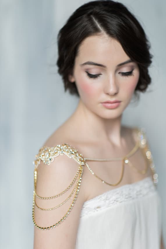 gold shoulder necklace for wedding dress by Blair Nadeau Bridal