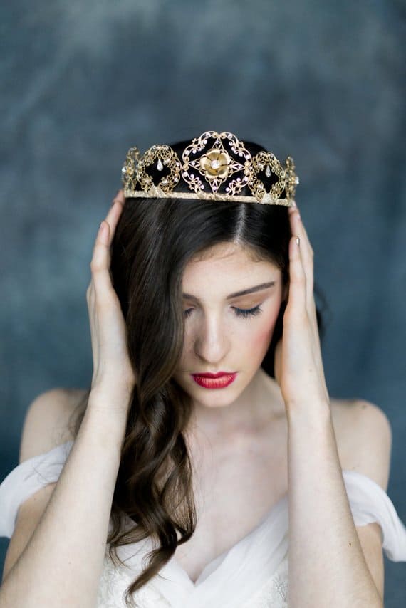 Gold wedding crown by Blair Nadeau Bridal