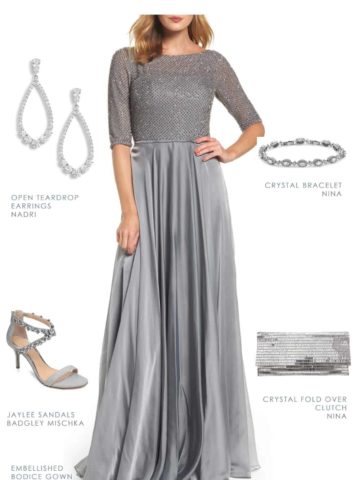 silver dress for the mother of the bride with sleeves