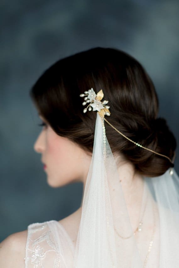 tulle and draped chain wedding veil and halo