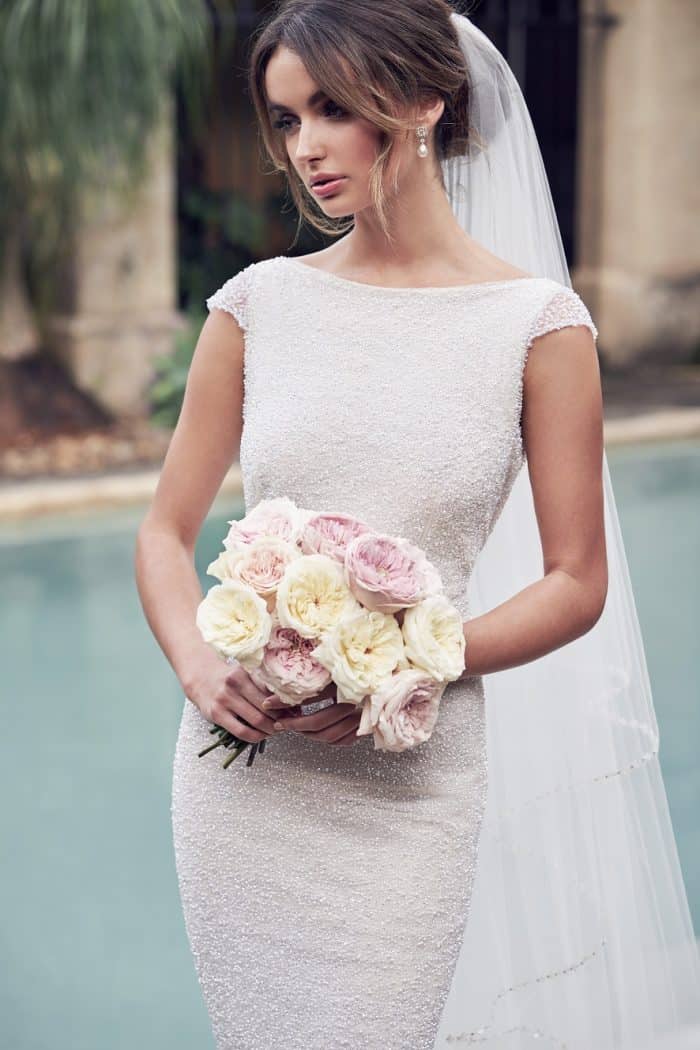 Cap sleeve sequin wedding dress Anna Campbell Blair