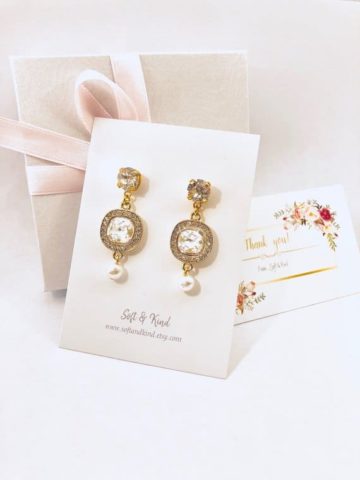 Gold and crystal bridesmaid earrings from Soft and Kind on Etsy