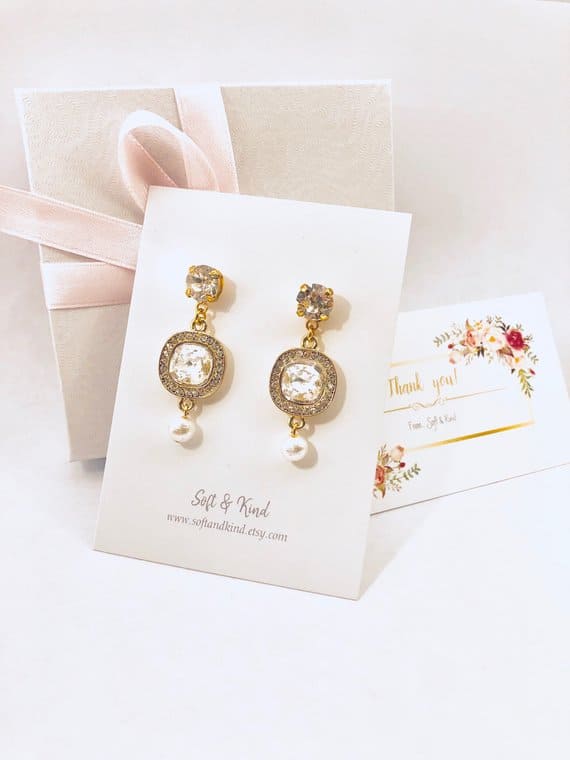 Gold and crystal bridesmaid earrings from Soft and Kind on Etsy