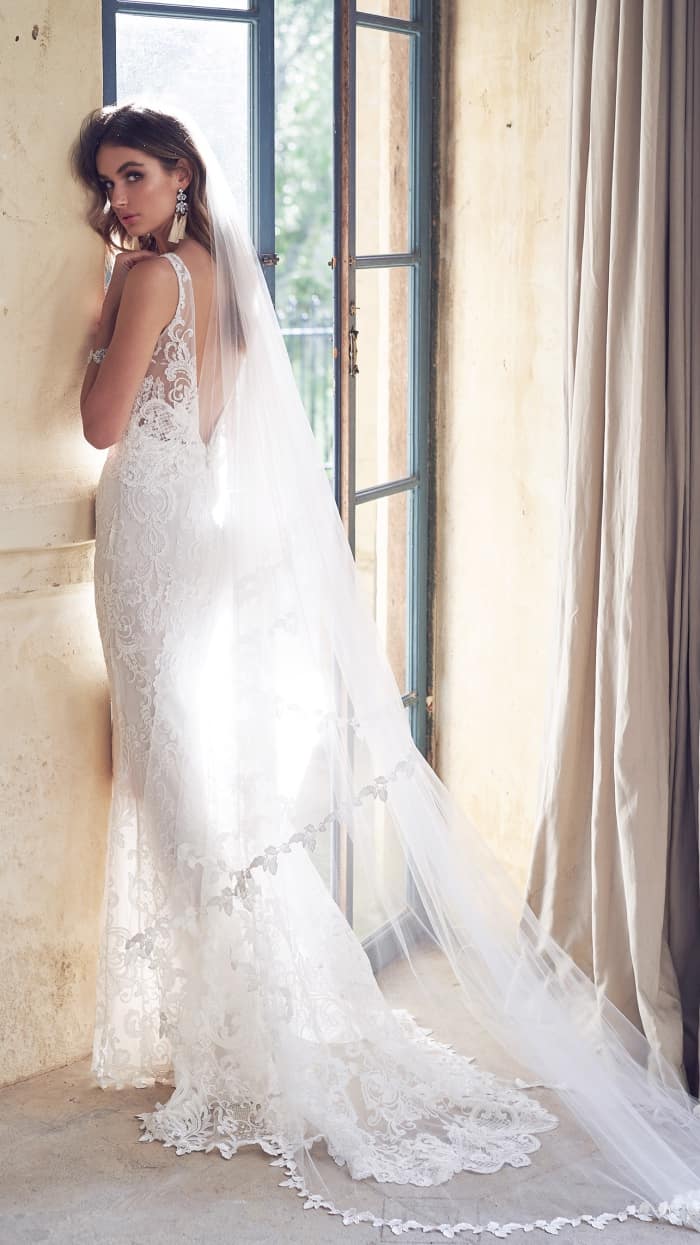 Open back sheer lace wedding dress 