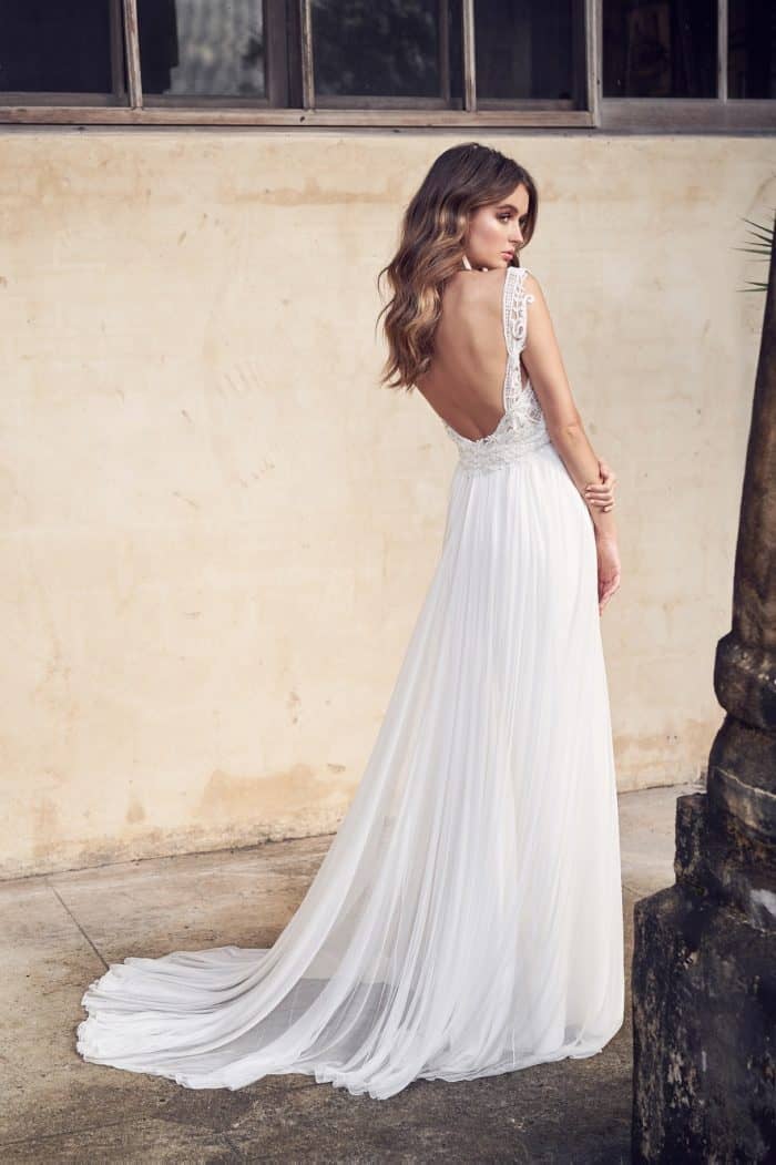 Low back wedding dress with silk skirt by Anna Campbell