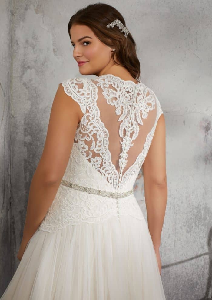 Lace back plus size wedding dress cap sleeves | Julietta by Morilee style 3242