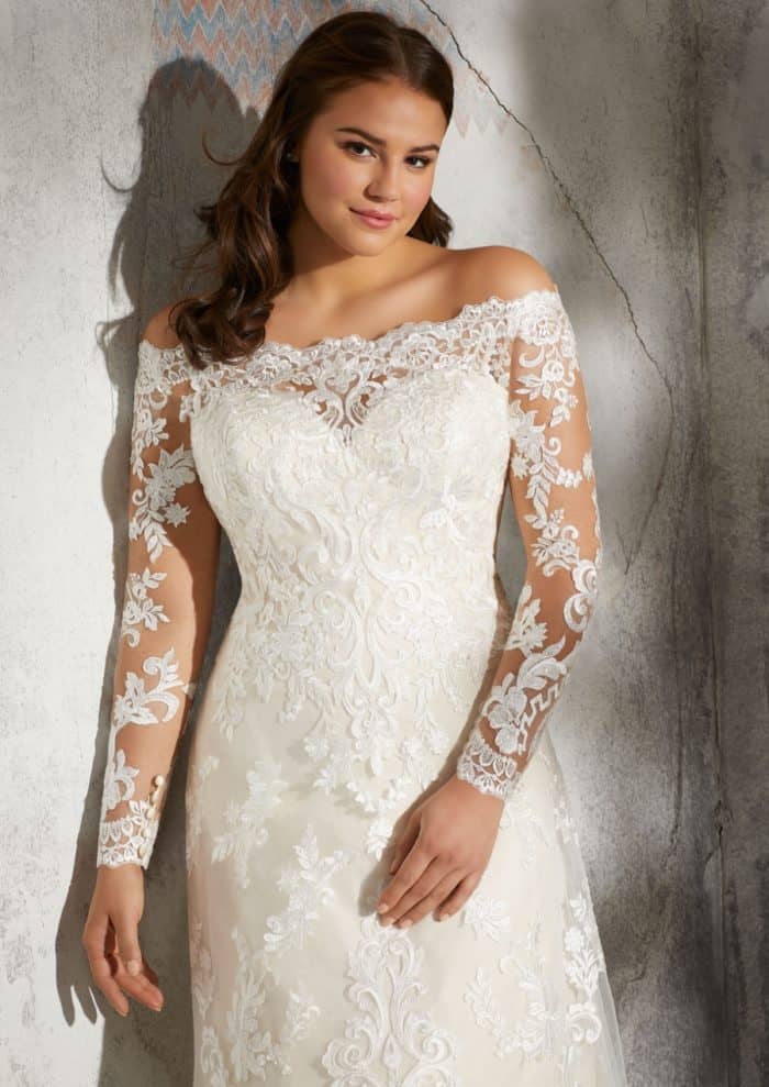 Long sleeve lace plus size wedding dress