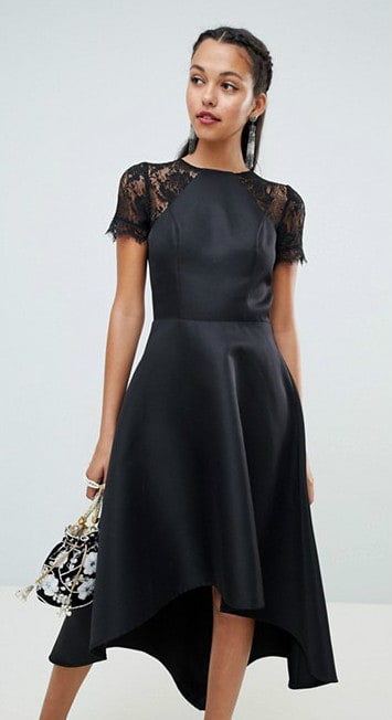 Chic black dress to wear to a wedding as a guest