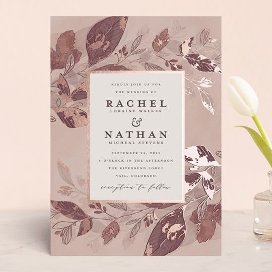 fall wedding invitation with leave motif