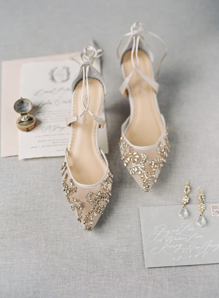 gold beaded wedding shoes