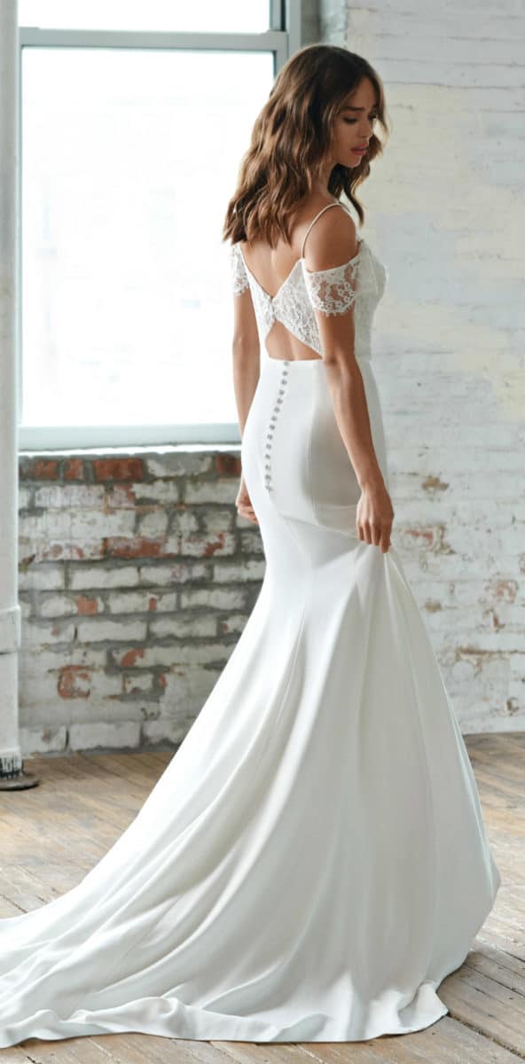 Off the shoulder lace keyhole wedding gown | Channing by Ti Adora