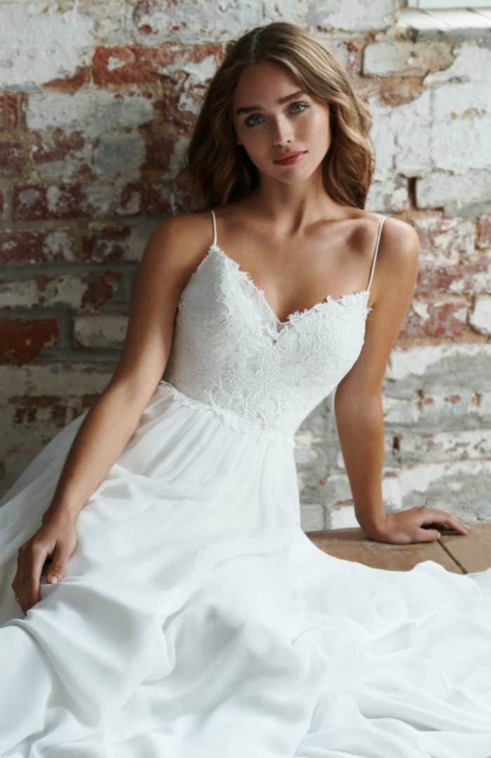 Lace wedding dress with spaghetti straps | Lyle Ti Adora wedding dresses Fall 2018