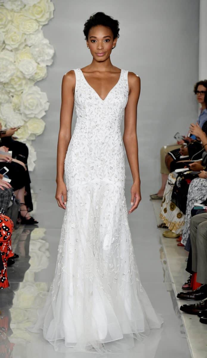 Verbena, ivory v neck sequin wedding dress by Theia