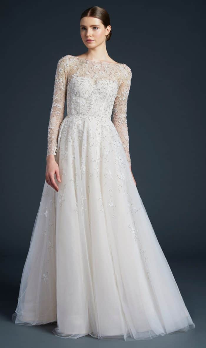 Long sleeve lace wedding dress by Anne Barge | Eames