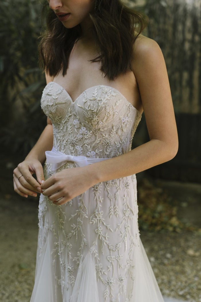 Strapless lace wedding dress