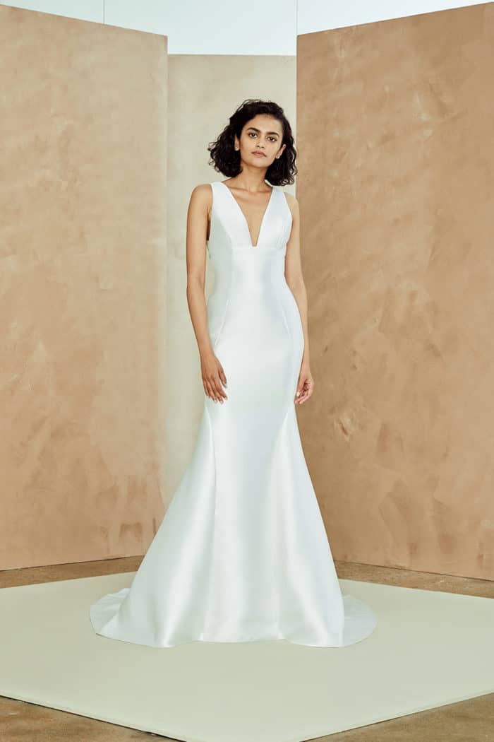 Modern v neck wedding dress by Nouvelle Amsale