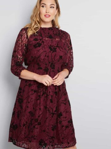 Burgundy long sleeve dress for wedding guest