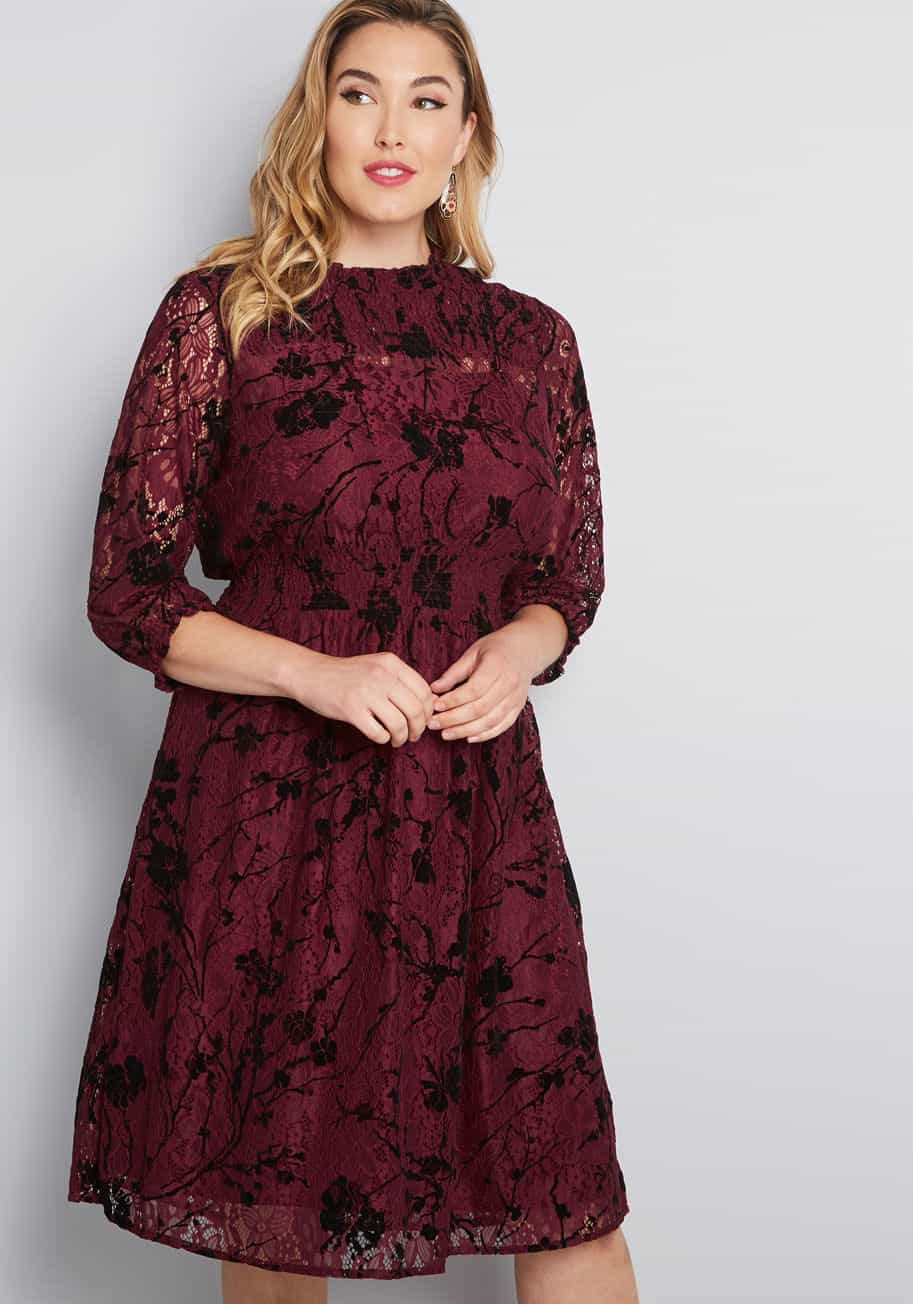 long sleeve lace wedding guest dress