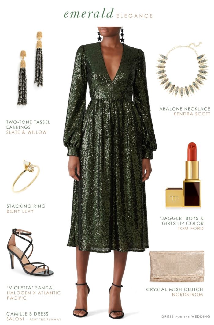 Holiday party outfit 2018 Green sequin dress with long sleeves