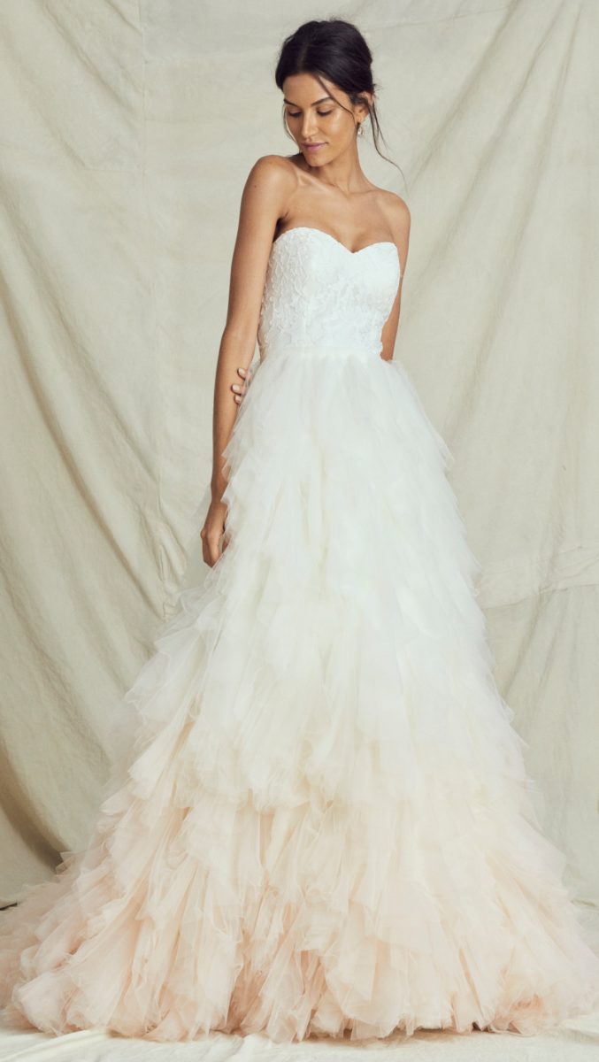 Blush Ombré tulle ball gown wedding dress with lace bodice Kelly Faetanini Fall 2019 Bridal Collection