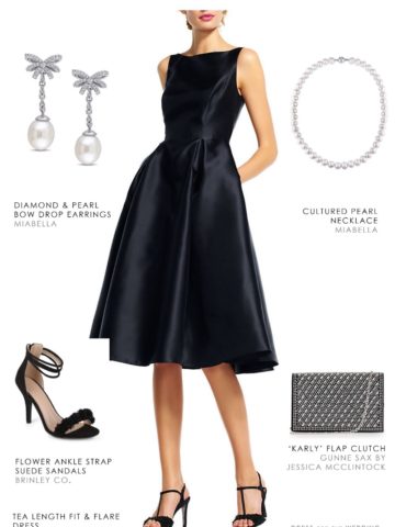 Classic black dress for a winter wedding guest 2018-2019