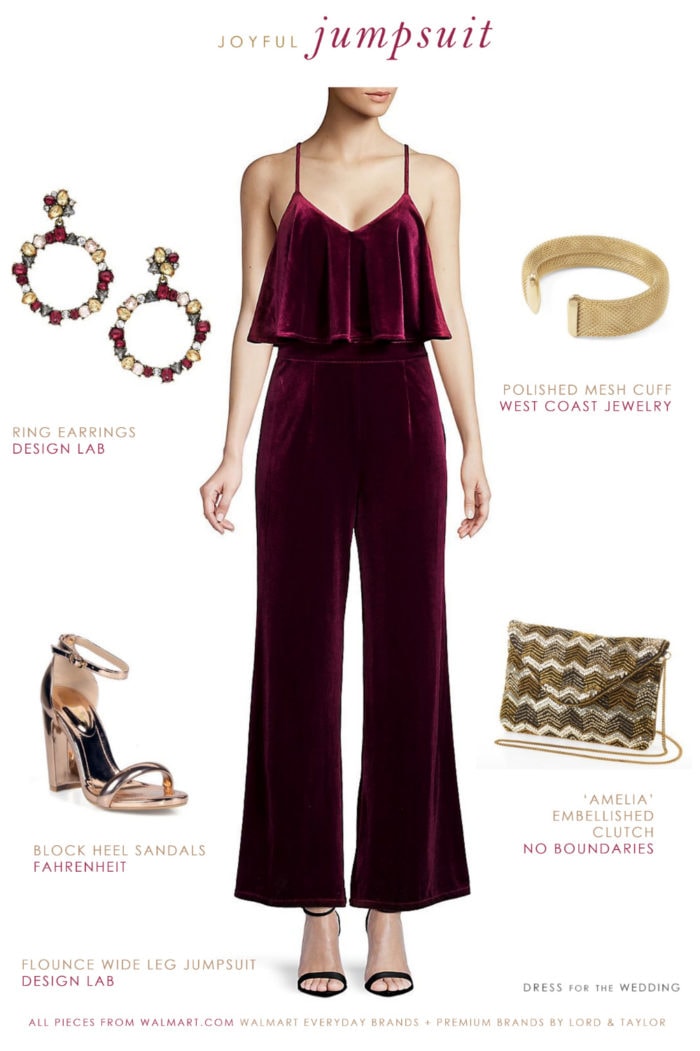 Red velvet jumpsuit for the holidays