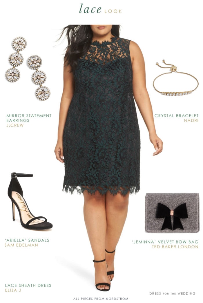 Dark green lace sheath dress plus size with accessories