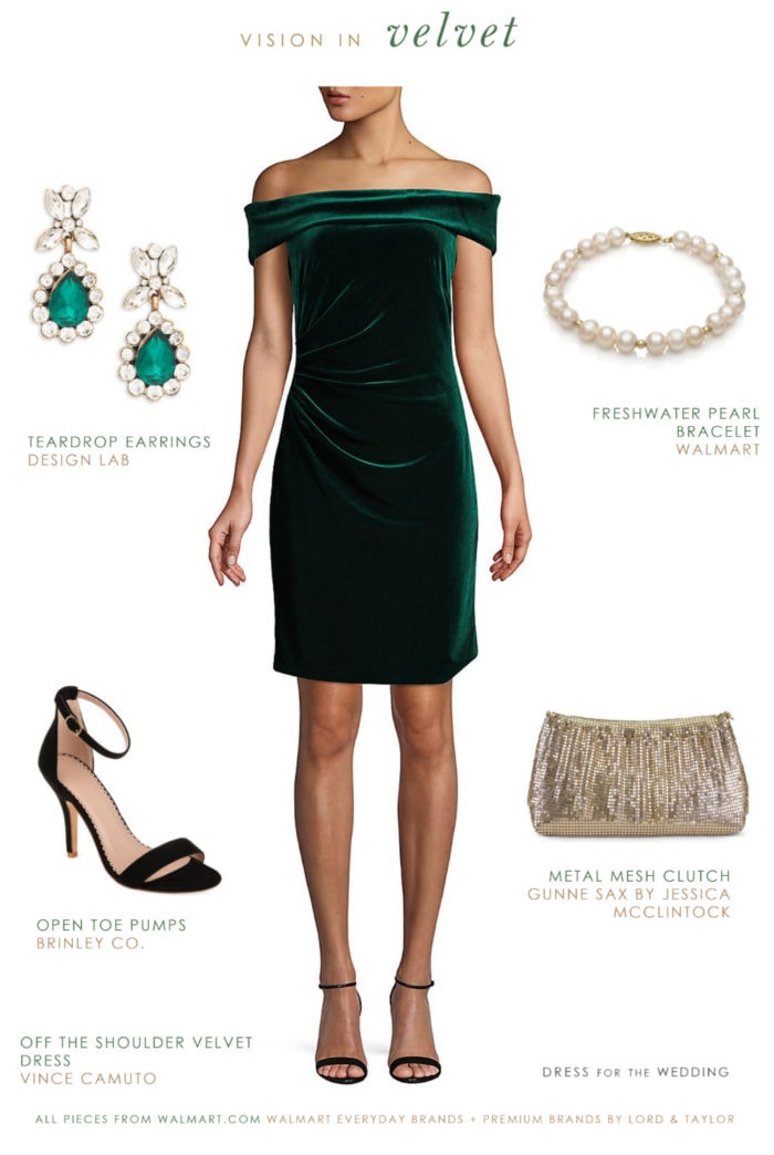 Green off-the-shoulder velvet dress | Holiday Dresses from Walmart