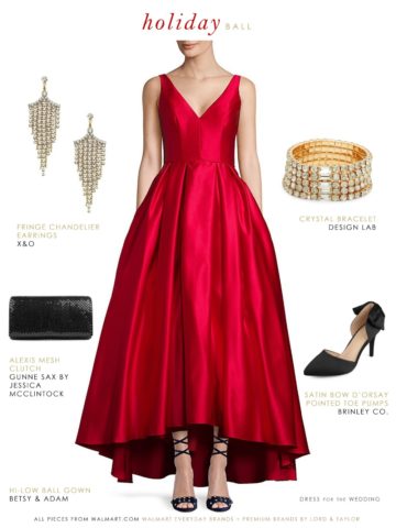 Red satin ballgown for formal holiday event