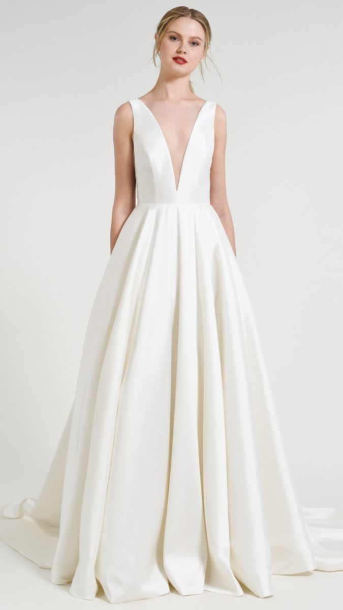 Wedding dress with deep plunge v neck ballgown wedding dress | Spencer Jenny by Jenny Yoo