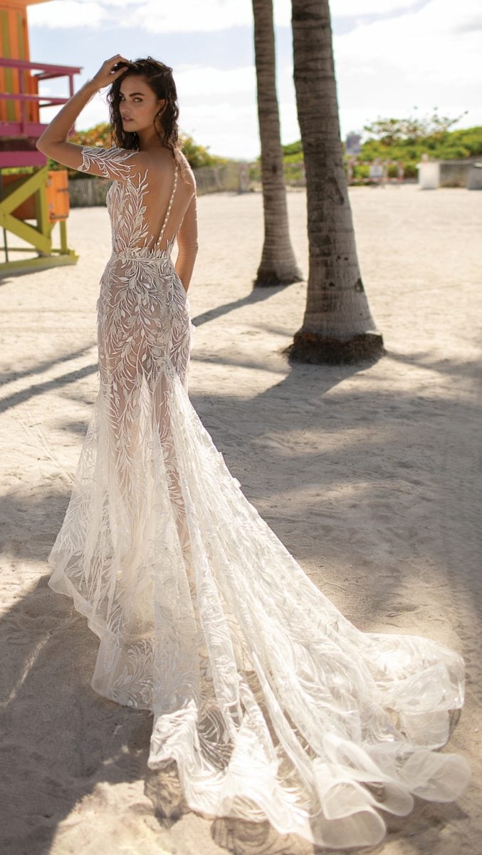 Berta Wedding dress with long train | Spring 2019 Berta Bridal | Sheer wedding dress with train